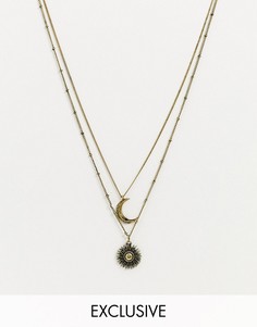 Золотистое ожерелье в несколько рядов с полумесяцем и солнцем Reclaimed Vintage inspired-Серебряный