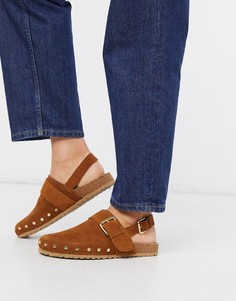 Замшевые туфли коньячного цвета на плоской подошве с заклепками ASOS DESIGN-Коричневый