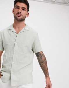 Льняная рубашка с отложным воротником ASOS DESIGN-Зеленый