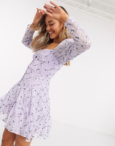 Платье мини лавандового цвета с вышивкой и пуговицами ASOS DESIGN-Мульти