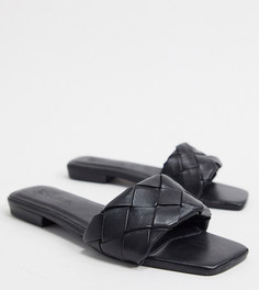 Черные кожаные стеганые сандалии для широкой стопы ASOS DESIGN-Черный