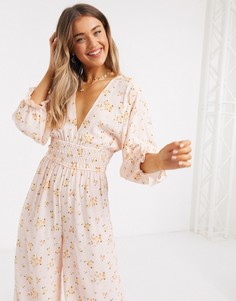 Комбинезон со сборками и цветочным принтом ASOS DESIGN-Мульти