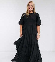 Черное платье макси со сборками ASOS DESIGN Curve-Черный
