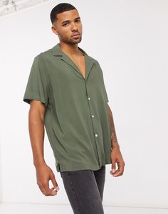 Свободная рубашка из вискозы цвета хаки с отложным воротником ASOS DESIGN-Зеленый