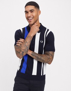 Темно-синее трикотажное поло в полоску на короткой молнии Fred Perry-Темно-синий
