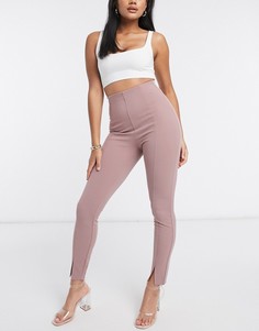 Бледно-розовые облегающие брюки с разрезами ASOS DESIGN-Розовый