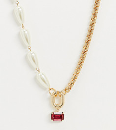 Комбинированное ожерелье с жемчужными вставками и подвеской-камнем Reclaimed Vintage-Золотой