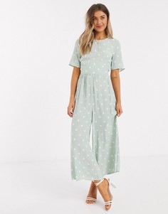 Мятный комбинезон в горошек с пуговицами на спине ASOS DESIGN-Мульти