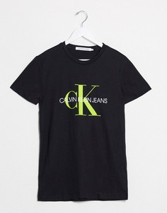 Черная обтягивающая футболка с логотипом Calvin Klein Jeans-Черный