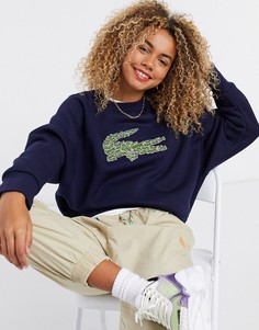 Синий свитшот с вышитым логотипом Lacoste