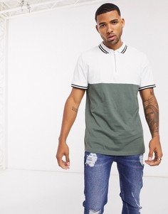 Футболка-поло хаки с контрастной отделкой и молнией ASOS DESIGN-Зеленый