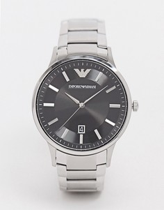 Серебристые наручные часы с черным циферблатом Emporio Armani AR11181-Серебряный
