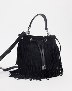 Черная кожаная сумка со шнурком Hugo Boss-Черный