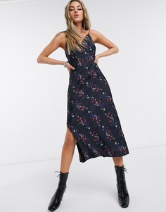 Платье-комбинация миди с овальным вырезом на спине и цветочным принтом AllSaints-Черный