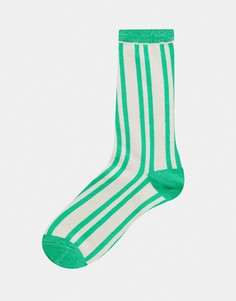 Зелено-кремовые носки в полоску Selected Femme-Мульти