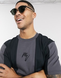 Темно-синяя зауженная футболка со вставками колор блок River Island Maison Riviera-Темно-синий