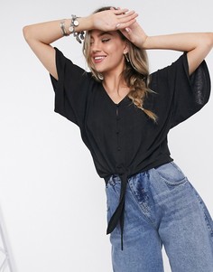 Черный топ для дома с завязкой Vila