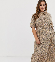 Платье-рубашка миди с поясом и леопардовым принтом ASOS DESIGN-Мульти