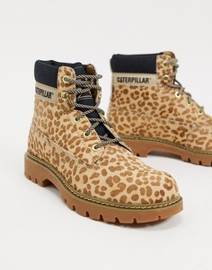 Кожаные походные байкерские ботинки с леопардовым принтом CAT-Мульти