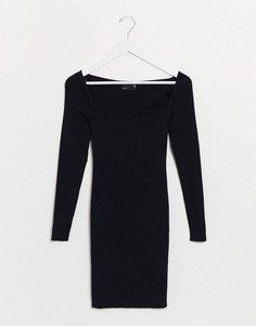 Структурированное трикотажное платье мини с вырезом сердечком ASOS DESIGN-Черный