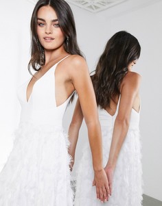 Платье с глубоким вырезом и перьями ASOS EDITION-Белый