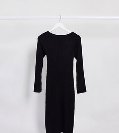 Платье миди в рубчик с круглым вырезом ASOS DESIGN Petite-Черный