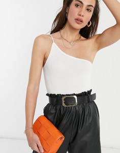 Трикотажный боди на одно плечо ASOS DESIGN-Белый