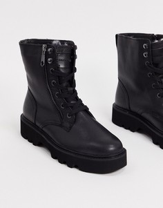 Черные кожаные ботинки в стиле милитари на шнуровке Calvin Klein-Черный