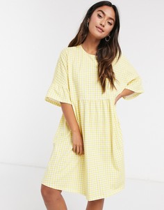 Желтое платье мини в клеточку с оборками на рукавах ASOS DESIGN-Желтый