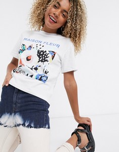 Белая футболка с цветочным принтом Topshop-Кремовый