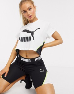 Белая короткая футболка Puma-Белый