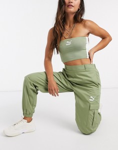 Зеленые джоггеры в стиле милитари с завышенной талией Puma classics-Зеленый