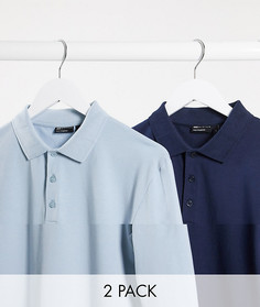 2 обтягивающих поло из органического хлопка с длинными рукавами ASOS DESIGN​​​​​​​-Мульти