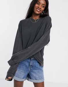 Черный oversized-лонгслив с манжетами ASOS DESIGN-Серый