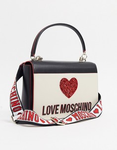 Сумка цвета слоновой кости через плечо с логотипом и сердцем Love Moschino-Кремовый
