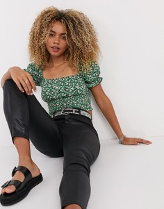 Топ с присборенной талией и цветочным принтом Topshop-Мульти