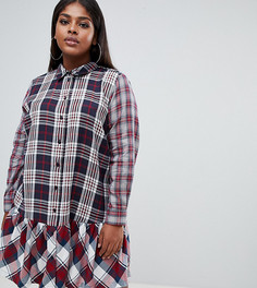 Платье-рубашка мини в клетку с оборкой на подоле ASOS DESIGN Curve-Мульти