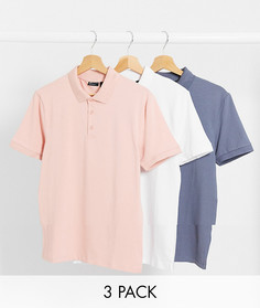 3 обтягивающих поло из органического хлопка ASOS DESIGN-Мульти