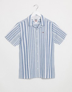 Синяя рубашка с короткими рукавами и полосками Tommy Jeans-Синий
