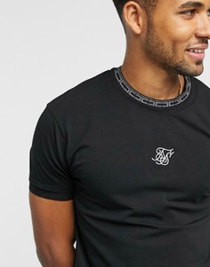 Черная футболка с лентой на вороте и манжетах Siksilk-Черный