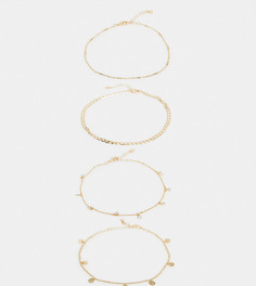 4 золотистых ножных браслета с кристаллами и подвесками ASOS DESIGN Curve-Золотой