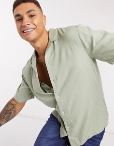 Рубашка цвета хаки с добавлением льна и короткими рукавами River Island-Зеленый