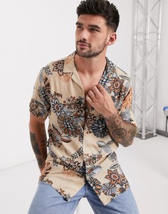 Рубашка с отложным воротником и цветочным принтом ASOS DESIGN-Коричневый