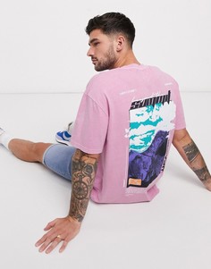 Розовая oversized-футболка с принтом на спине Topman-Розовый