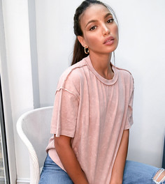 Бежевая oversized-футболка с наружными швами ASOS DESIGN Tall-Розовый