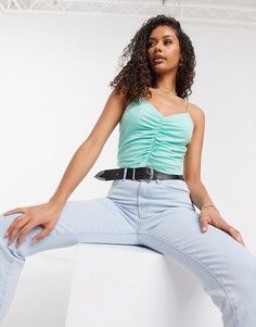Присборенный кроп-топ мятного цвета на тонких бретелях ASOS DESIGN-Зеленый