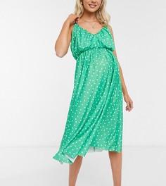 Платье миди на бретельках в горошек с глубоким вырезом ASOS DESIGN Maternity-Зеленый