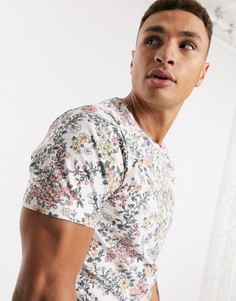 Светло-коричневая футболка с принтом и асимметричным подолом Abercrombie & Fitch-Светло-коричневый