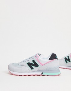 Кроссовки с серыми и светло-бирюзовыми вставками New Balance 574-Серый