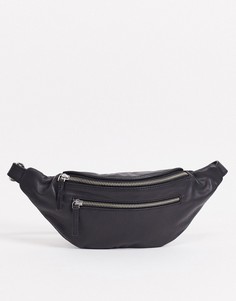 Черная кожаная сумка-кошелек на пояс с цепочкой Pieces-Черный